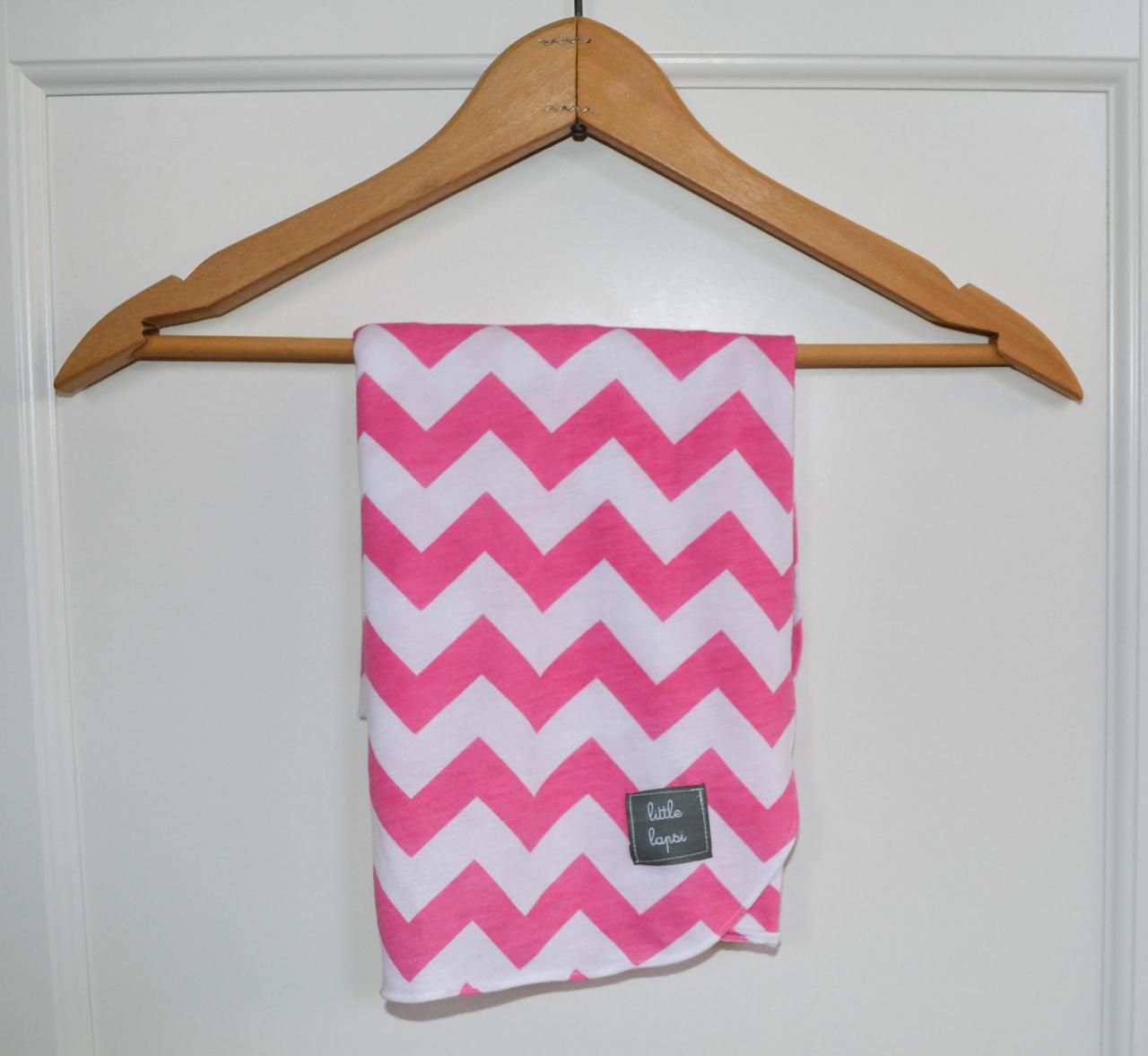 Pink And White Chevron Stripe Swaddle Blanket. Recieving Blanket.