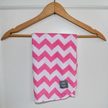 Pink and white Chevron Stripe swaddle blanket. recieving blanket.